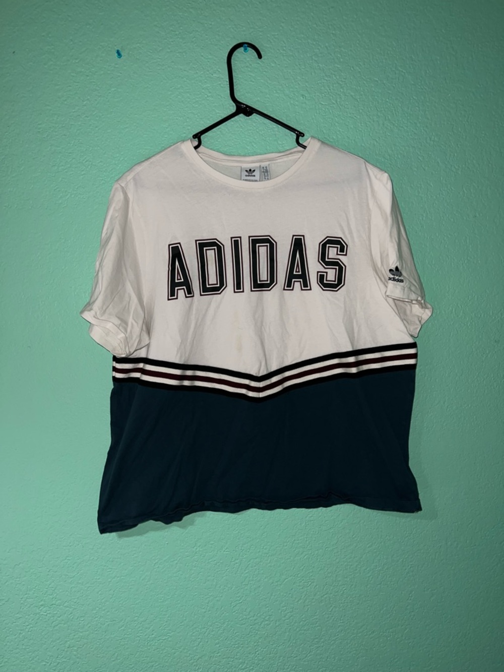 adidas White and Navy Colorblock Oversized Crewneck Tee